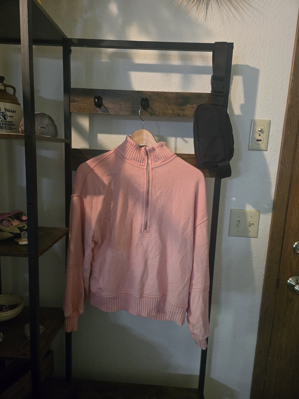 aerie Pink Half-Zip Cowl Neck Sweater